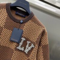 Louis Vuitton Men Short-Sleeved Cotton Damier Crewneck Crystal LV Patch Regular Fit Pop Jacquard 1AFIUP (4)