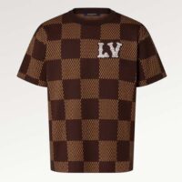 Louis Vuitton Men Short-Sleeved Cotton Damier Crewneck Crystal LV Patch Regular Fit Pop Jacquard 1AFIUP (4)