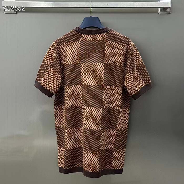 Louis Vuitton Men Short-Sleeved Cotton Damier Crewneck Crystal LV Patch Regular Fit Pop Jacquard 1AFIUP (5)