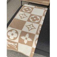 Louis Vuitton Unisex LV Checkmate Blanket Beige Wool Cashmere Jacquard Weave Monogram Flowers M77861 (2)