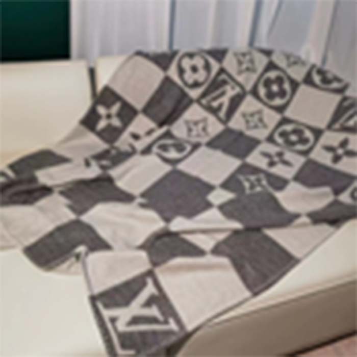 Louis Vuitton Unisex LV Checkmate Blanket Gray Wool Cashmere Jacquard Weave Monogram Flowers M77860 (1)