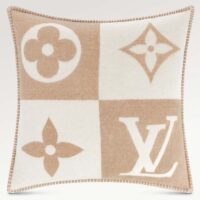 Louis Vuitton Unisex LV Checkmate Cushion Beige Wool Cashmere Jacquard Weave Monogram Flowers M77864 (3)