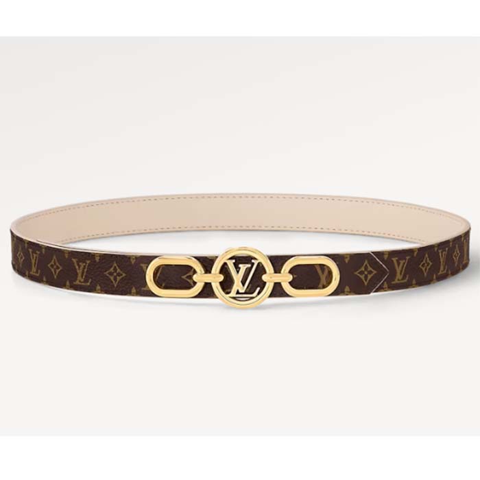Louis Vuitton Unisex LV Circle Prime 20 MM Reversible Belt Cream Color Calf Leather Verso Side