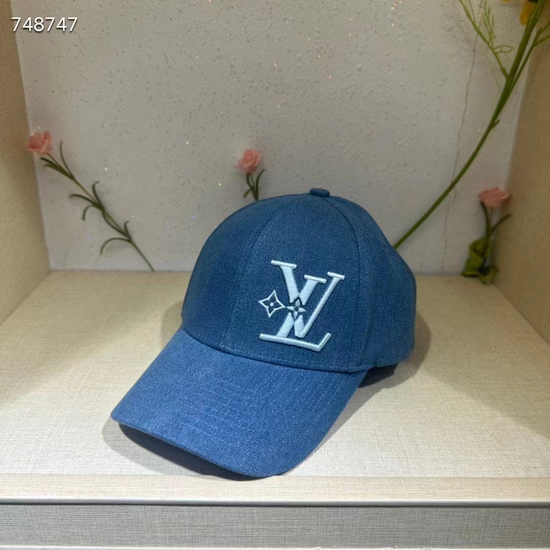Louis Vuitton Unisex LV Denim Cap Navy Blue Cotton Embroidered LV Fall Signature (2)