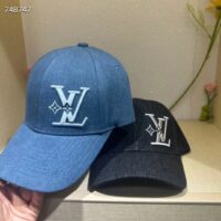 Louis Vuitton Unisex LV Denim Cap Navy Blue Cotton Embroidered LV Fall Signature (6)