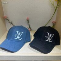 Louis Vuitton Unisex LV Denim Cap Navy Blue Cotton Embroidered LV Fall Signature (6)