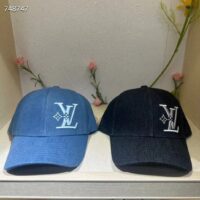 Louis Vuitton Unisex LV Denim Cap Navy Blue Cotton Embroidered LV Fall Signature (6)