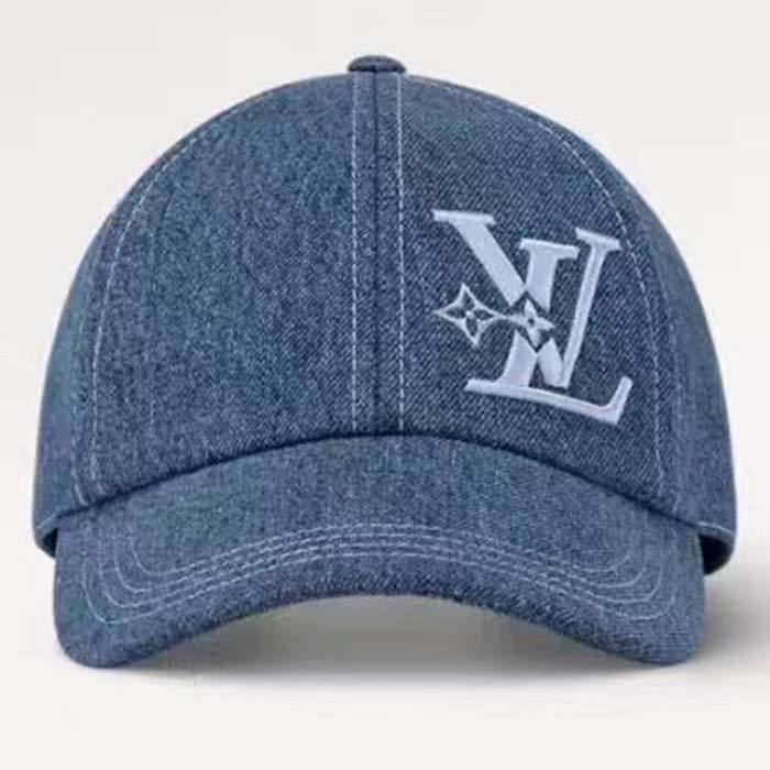 Louis Vuitton Unisex LV Denim Cap Navy Blue Cotton Embroidered LV Fall Signature