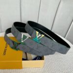 Louis Vuitton Unisex LV Line 40 MM Reversible Belt Green Monogram Eclipse Reverse Coated Canvas Calf Leather - Imagen 8