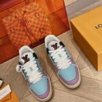 Louis Vuitton Unisex LV Trainer Sneaker Blue Vintage Effect Calf Leather Rubber Outsole - Image 3