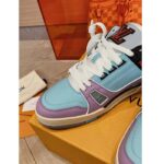 Louis Vuitton Unisex LV Trainer Sneaker Blue Vintage Effect Calf Leather Rubber Outsole - Image 9