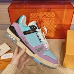 Louis Vuitton Unisex LV Trainer Sneaker Blue Vintage Effect Calf Leather Rubber Outsole - Image 8