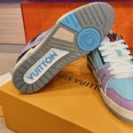 Louis Vuitton Unisex LV Trainer Sneaker Blue Vintage Effect Calf Leather Rubber Outsole - Image 7