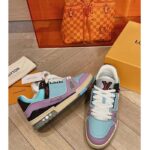 Louis Vuitton Unisex LV Trainer Sneaker Blue Vintage Effect Calf Leather Rubber Outsole - Image 2