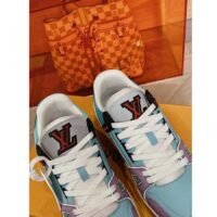 Louis Vuitton Unisex LV Trainer Sneaker Blue Vintage Effect Calf Leather Rubber Outsole (10)