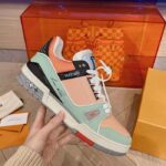 Louis Vuitton Unisex LV Trainer Sneaker Orange Vintage Effect Calf Leather Rubber Outsole - Image 2