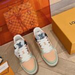 Louis Vuitton Unisex LV Trainer Sneaker Orange Vintage Effect Calf Leather Rubber Outsole - Image 4