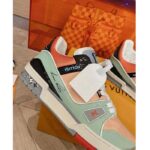 Louis Vuitton Unisex LV Trainer Sneaker Orange Vintage Effect Calf Leather Rubber Outsole - Image 3