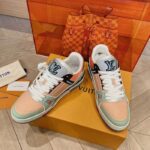 Louis Vuitton Unisex LV Trainer Sneaker Orange Vintage Effect Calf Leather Rubber Outsole - Image 5