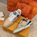 Louis Vuitton Unisex LV Trainer Sneaker Orange Vintage Effect Calf Leather Rubber Outsole - Image 6