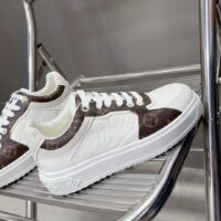 Louis Vuitton Unisex LV Trainer Sneaker White Calf Leather Patent Monogram Canvas (8)