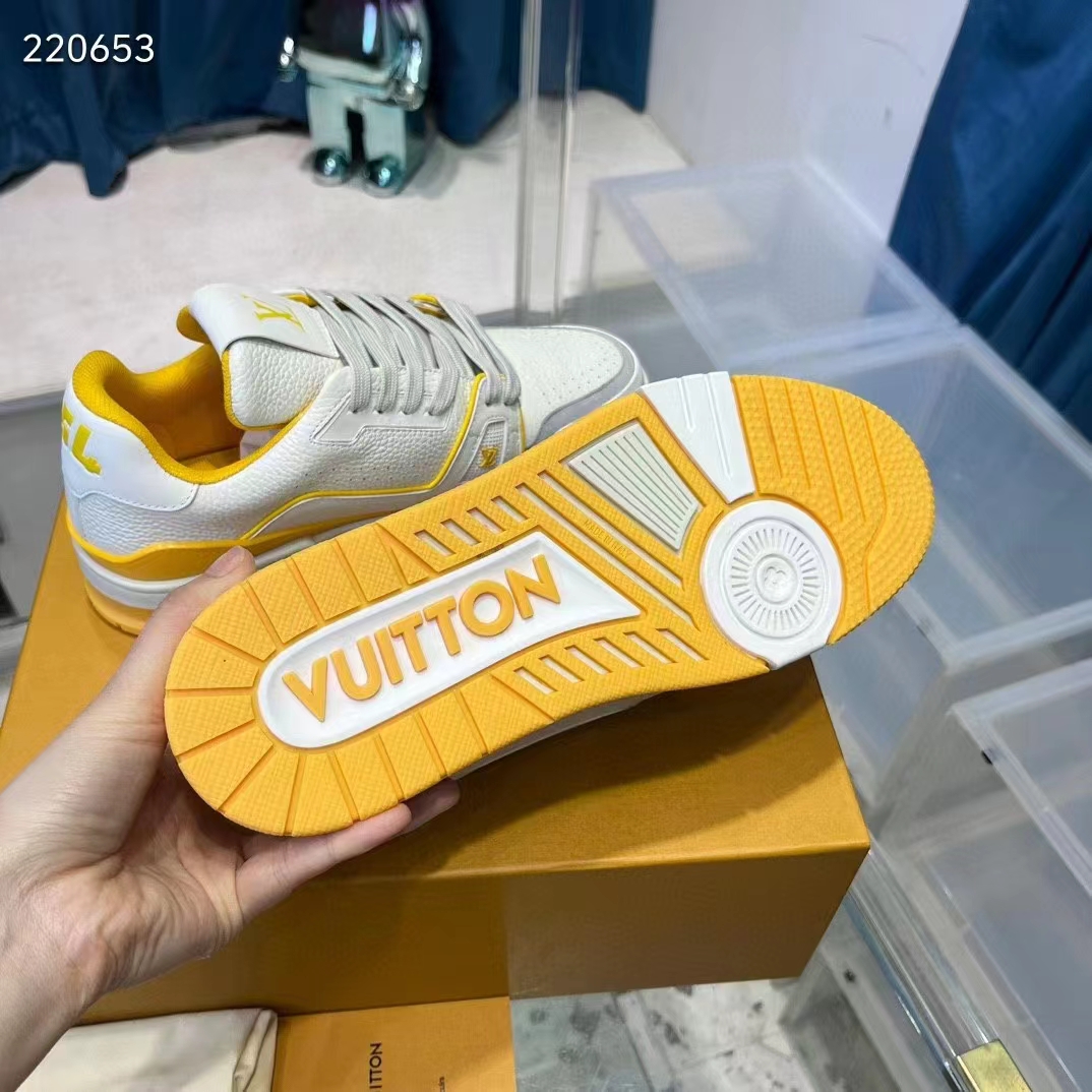 Louis Vuitton Unisex LV Trainer Sneaker Yellow Calf Leather Rubber Outsole Monogram Flowers 1ACI1J (5)