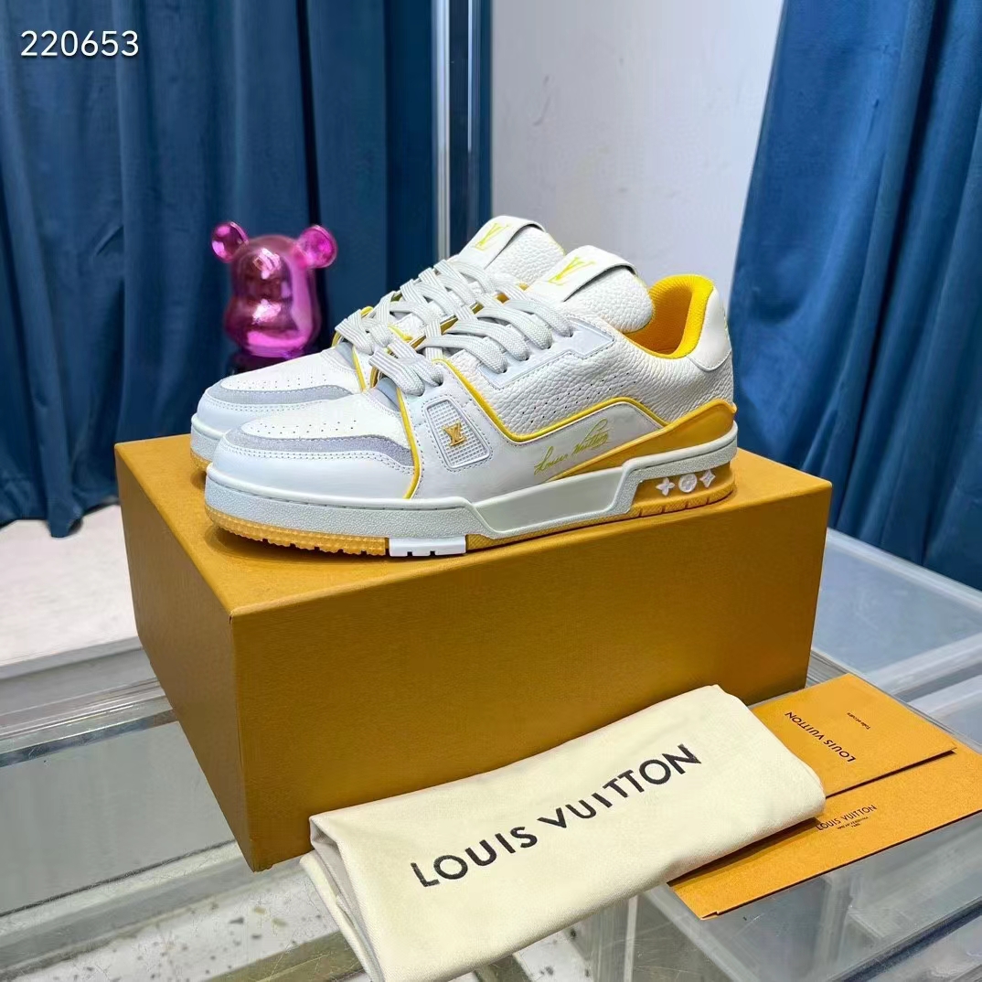 Louis Vuitton Unisex LV Trainer Sneaker Yellow Calf Leather Rubber Outsole Monogram Flowers 1ACI1J (6)