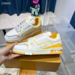 Louis Vuitton Unisex LV Trainer Sneaker Yellow Calf Leather Rubber Outsole Monogram Flowers 1ACI1J - Image 4