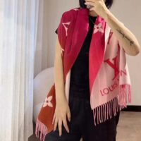 Louis Vuitton Unisex Reykjavik Gradient Scarf Grenadine Pink Cashmere Jacquard Weave Allover Monogram