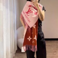 Louis Vuitton Unisex Reykjavik Gradient Scarf Grenadine Pink Cashmere Jacquard Weave Allover Monogram