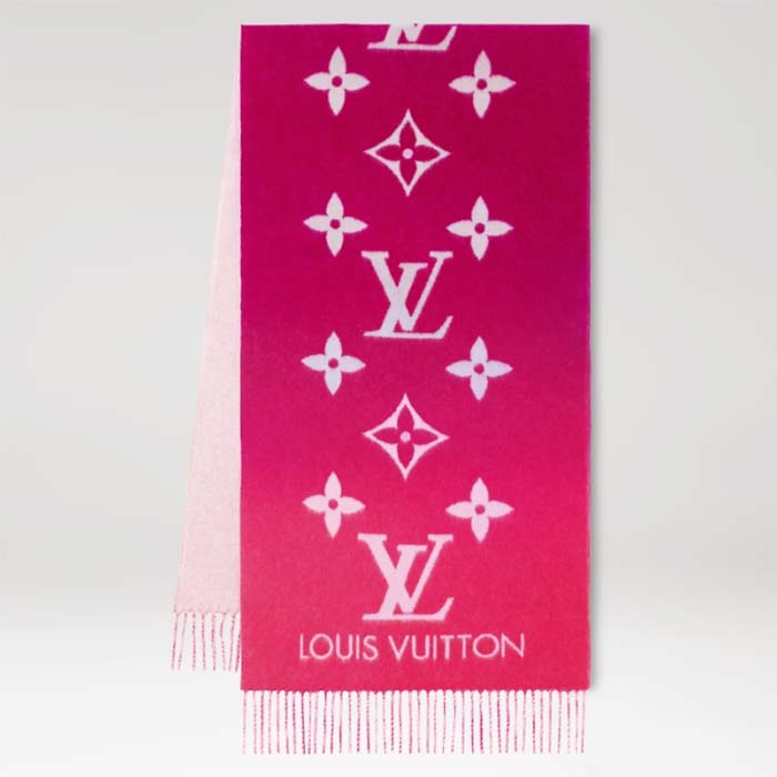 Louis Vuitton Unisex Reykjavik Gradient Scarf Grenadine Pink Cashmere Jacquard Weave Allover Monogram