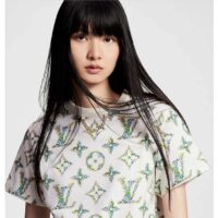 Louis Vuitton Women LV Floral Monogram T-Shirt Cotton White Regular Fit (9)