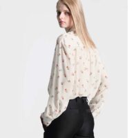 Louis Vuitton Women LV Floral Print Ruffle Collar Shirt Silk Milky White Regular Fit (8)
