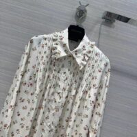 Louis Vuitton Women LV Floral Print Ruffle Collar Shirt Silk Milky White Regular Fit (8)