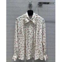 Louis Vuitton Women LV Floral Print Ruffle Collar Shirt Silk Milky White Regular Fit (8)