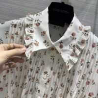 Louis Vuitton Women LV Floral Print Ruffle Collar Shirt Silk Milky White Regular Fit (8)