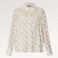 Louis Vuitton Women LV Floral Print Ruffle Collar Shirt Silk Milky White Regular Fit (8)