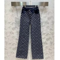 Louis Vuitton Women LV Monogram Denim Bootcut Jeans Cotton Navy (10)