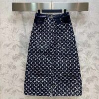 Louis Vuitton Women LV Monogram Denim Midi Skirt Cotton Navy (13)