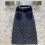 Louis Vuitton Women LV Monogram Denim Midi Skirt Cotton Navy - Image 3