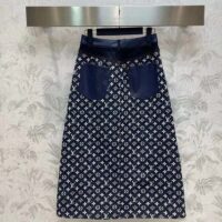 Louis Vuitton Women LV Monogram Denim Midi Skirt Cotton Navy (13)