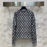 Louis Vuitton Men LV Monogram Jacquard Pullover Wool Cotton Grey Blue Regular Fit - Image 3