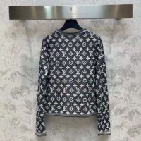 Louis Vuitton Women LV Monogram Jacquard Pullover Wool Cotton Grey Blue Regular Fit (9)