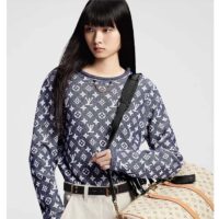 Louis Vuitton Women LV Monogram Jacquard Pullover Wool Cotton Grey Blue Regular Fit (9)