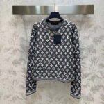 Louis Vuitton Men LV Monogram Jacquard Pullover Wool Cotton Grey Blue Regular Fit - Image 2