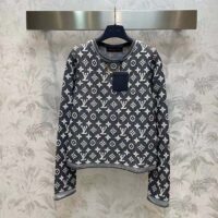 Louis Vuitton Women LV Monogram Jacquard Pullover Wool Cotton Grey Blue Regular Fit (9)