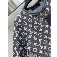 Louis Vuitton Women LV Monogram Jacquard Pullover Wool Cotton Grey Blue Regular Fit (9)