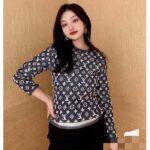 Louis Vuitton Women LV Monogram Jacquard Pullover Wool Cotton Grey Blue Regular Fit – Bild 11