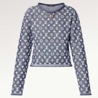 Louis Vuitton Women LV Monogram Jacquard Pullover Wool Cotton Grey Blue Regular Fit (9)