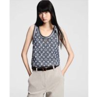 Louis Vuitton Women LV Monogram Jacquard Tank Top Wool Cotton Grey Blue Regular Fit (5)